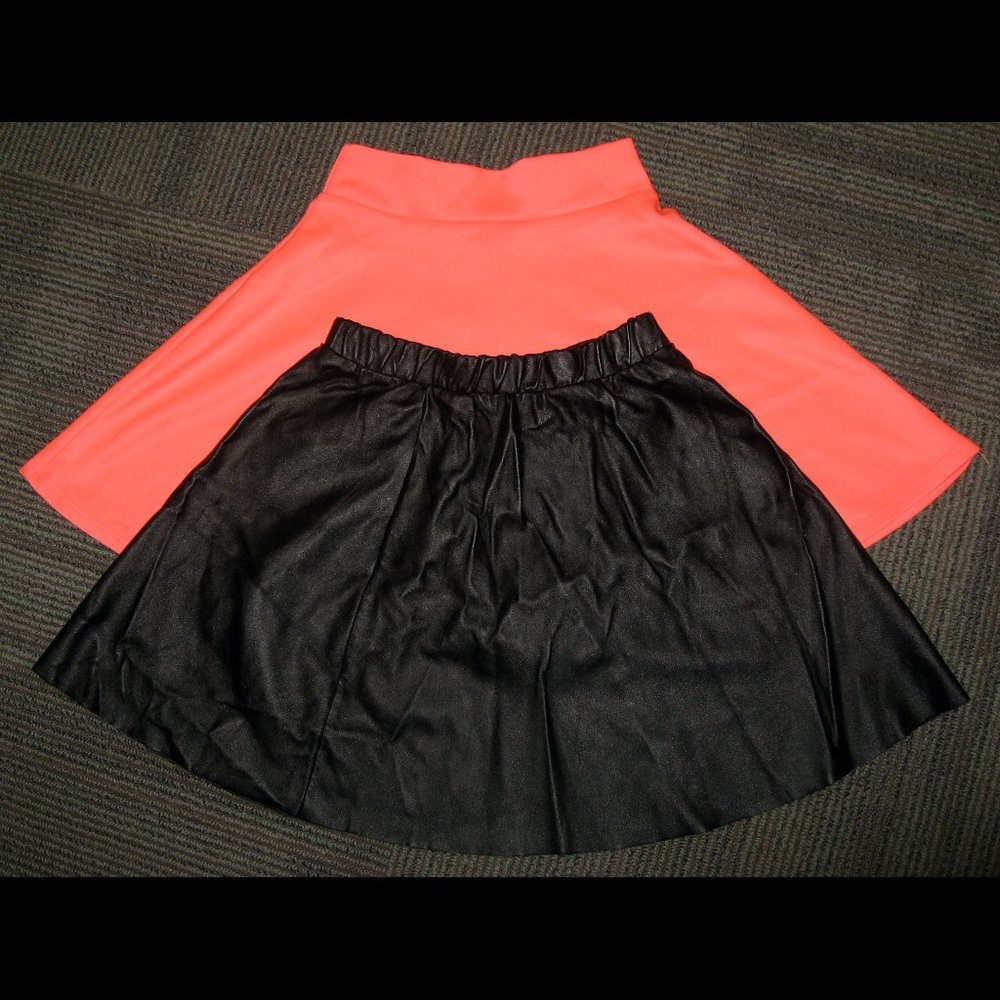 Coral Wet Seal and Black Faux Leather Mini Skirts